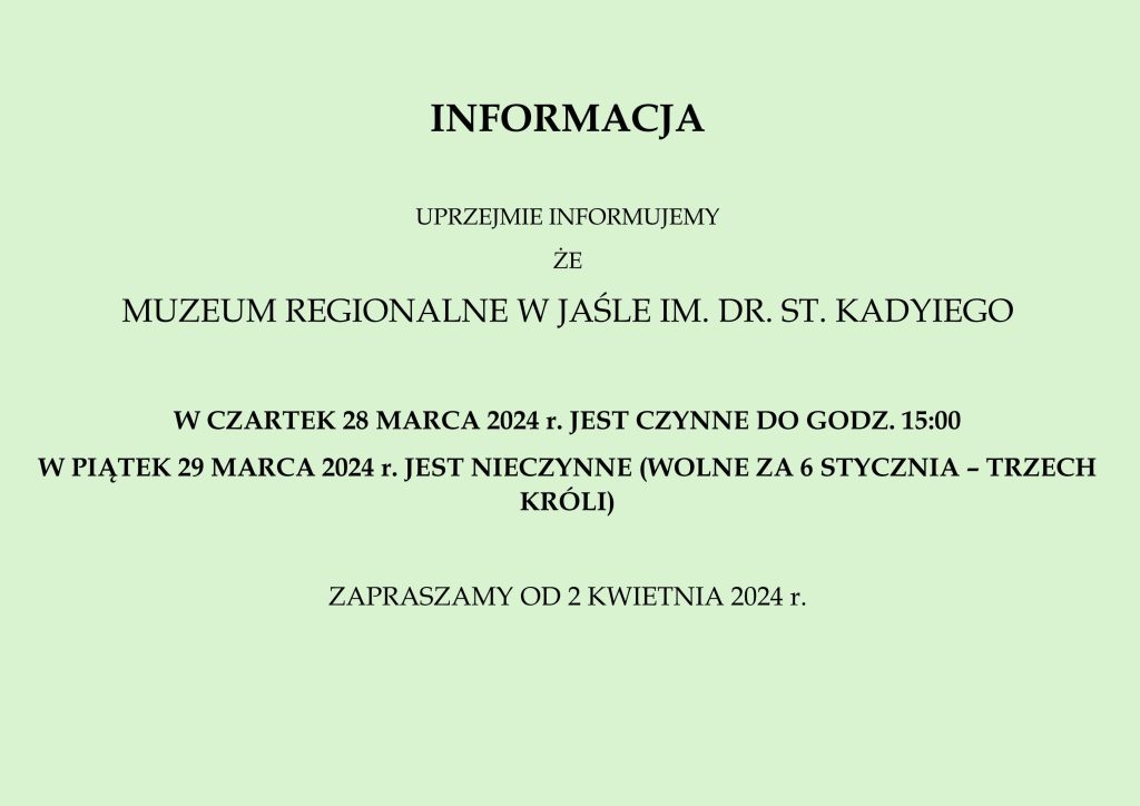 informacja dot. godzin otwarcia 28-29.03.2024 r.