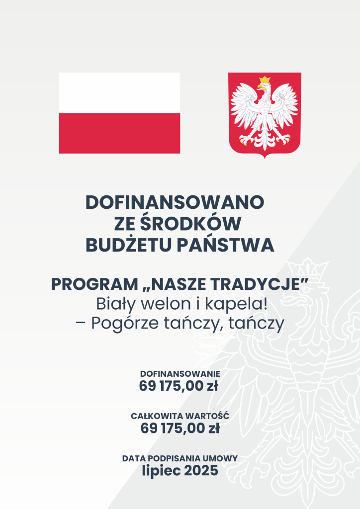 muzeum regionalne w jaśle podpisało umowę na realizację zadania pn. biały welon i kapela! – pogórze tańczy, tańczy.