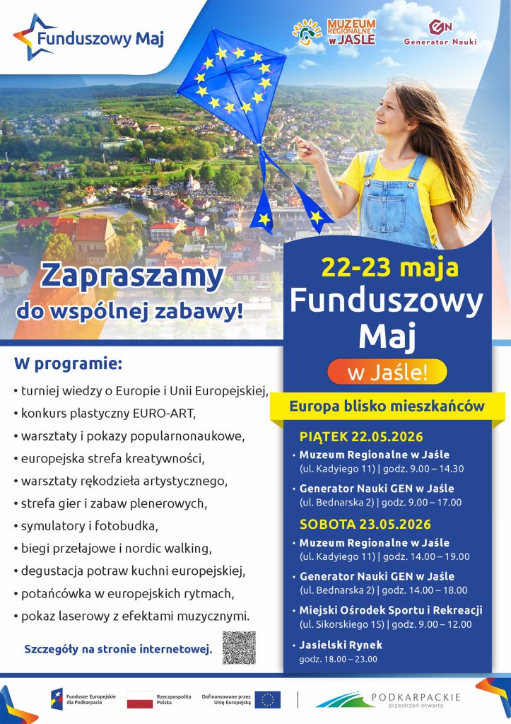 już za niespełna miesiąc, 22 i 23 maja br., w muzeum regionalnym w jaśle oraz generatorze nauki gen odbędzie się majówka z funduszami europejskimi.