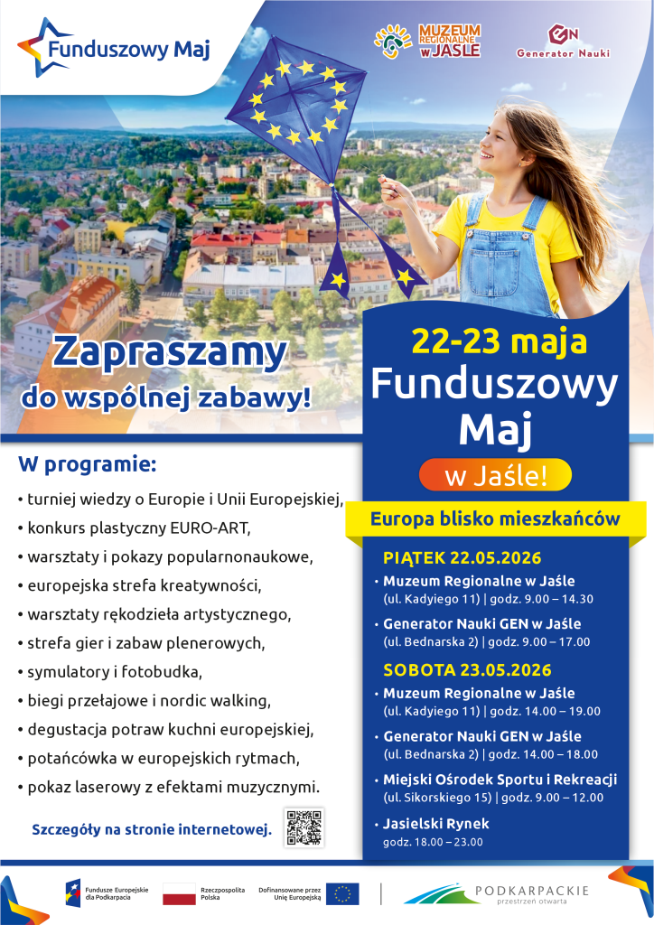 już za niespełna miesiąc, 22 i 23 maja br., w muzeum regionalnym w jaśle oraz generatorze nauki gen odbędzie się majówka z funduszami europejskimi.