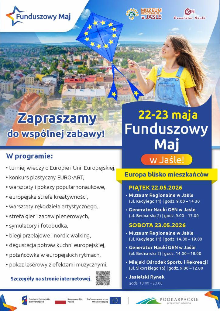 już za niespełna miesiąc, 22 i 23 maja br., w muzeum regionalnym w jaśle oraz generatorze nauki gen odbędzie się majówka z funduszami europejskimi.